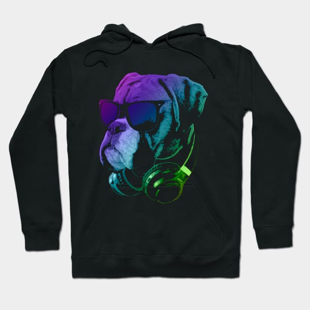 DJ Boxer Dog In Neon Lights Hoodie by Nerd_art